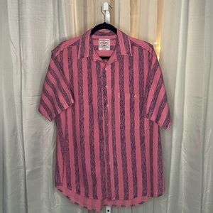 VINTAGE Santana Coral & Navy Striped Button Down Shirt L / Large